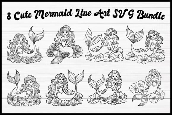 8 Cute Mermaid Line Art SVG Bundle Guide