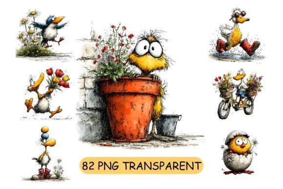 82 Funny Chick PNG Clipart Bundle: Elevating Spring and Easter Creative Projects