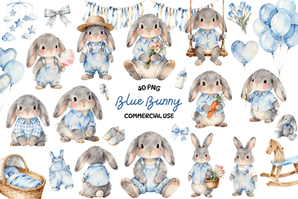 Blue Bunny Watercolor Clipart Bundle: Integrating High-Resolution Assets into Creative Workflows