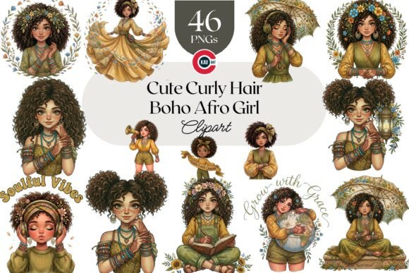 Cute Curly Hair Boho Afro Girl Clipart Guide