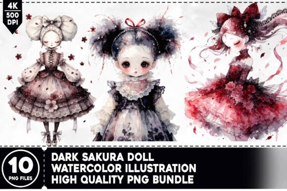 Dark Sakura Doll PNG Bundle: Elevating Modern Creative Projects and Commercial Design
