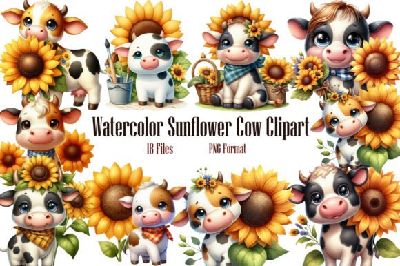Elevating Digital Merchandising with Watercolor Sunflower Cow Clipart