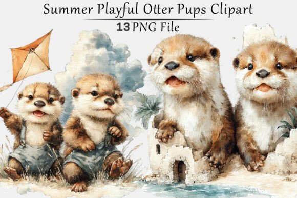 Elevating Summer Design Projects with Playful Otter Pups Clipart