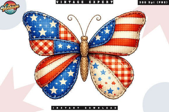 Evaluating Red White Blue Butterfly Patchwork PNG for Patriotic Design Projects