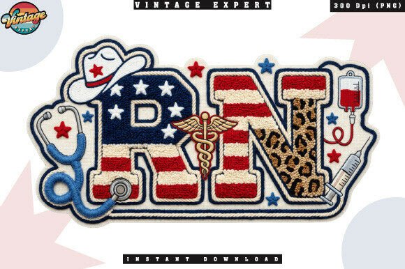 Evaluating the Patriotic RN Nurse Crochet Yarn Faux PNG for Holiday and Medical Apparel Design