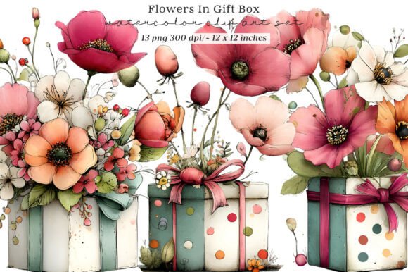 Flowers in Gift Box Clipart: Elevating Digital and Print Design Projects