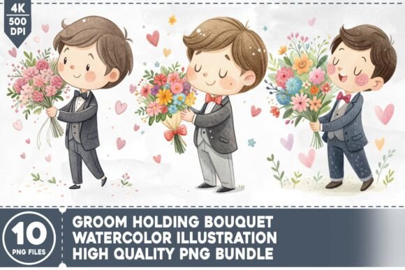 Groom Holding Bouquet PNG Bundle for Creative Projects