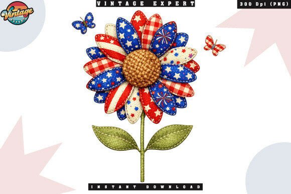 Independence Day Patchwork Flower PNG