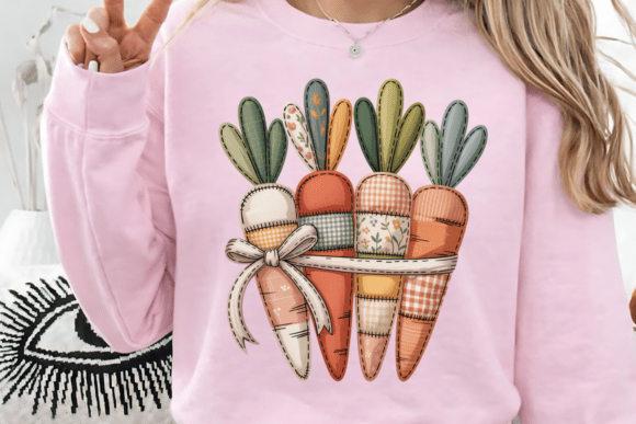 Patchwork Easter Carrot PNG: Farmhouse Spring Design