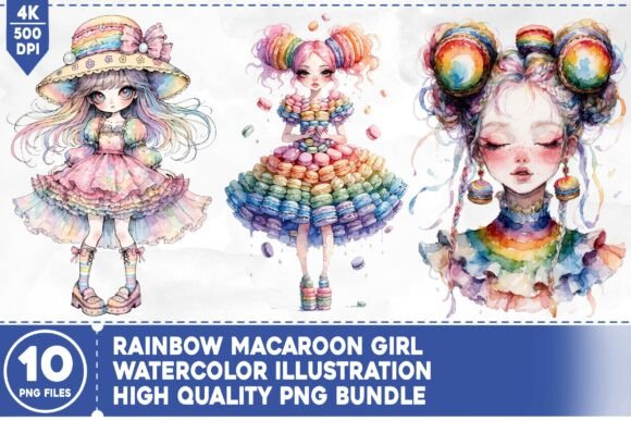 Rainbow Macaron Girl PNG Bundle: Creative Uses