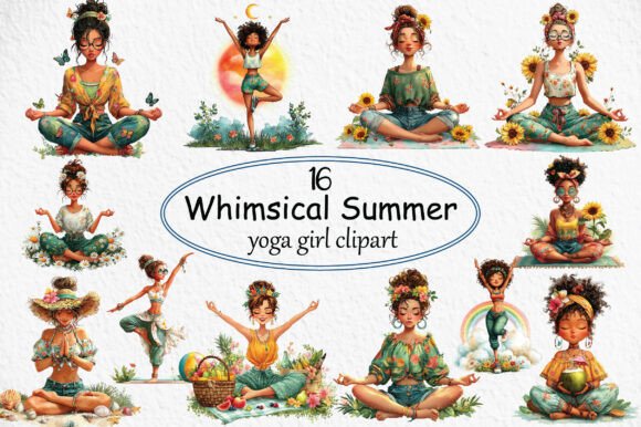 Strategic Application of Whimsical Summer Yoga Girl Clipart in Creative Commerce