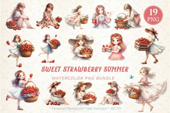 Sweet Strawberry Summer Sublimation: 19 High-Res PNG Designs