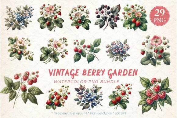 Vintage Berry Garden Watercolor Set: Elevating Digital Crafts with Botanical Charm