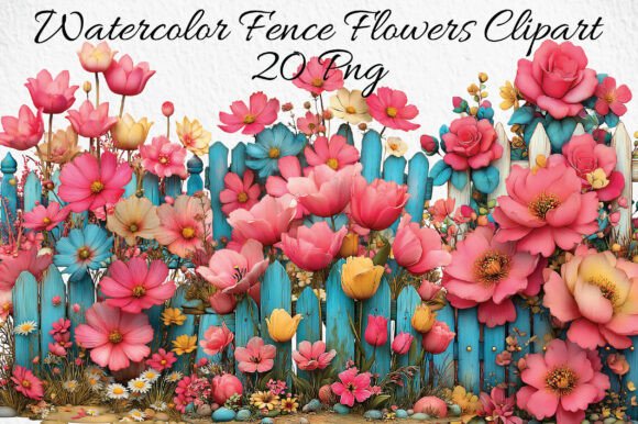 Watercolor Fence Flowers Clipart Guide