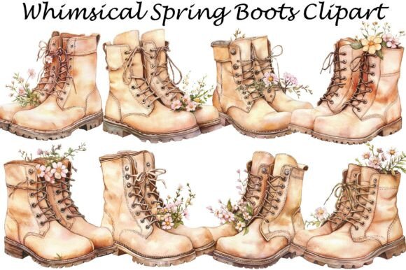 Whimsical Spring Boots Clipart: Elevating Seasonal Design with Watercolor Aesthetics